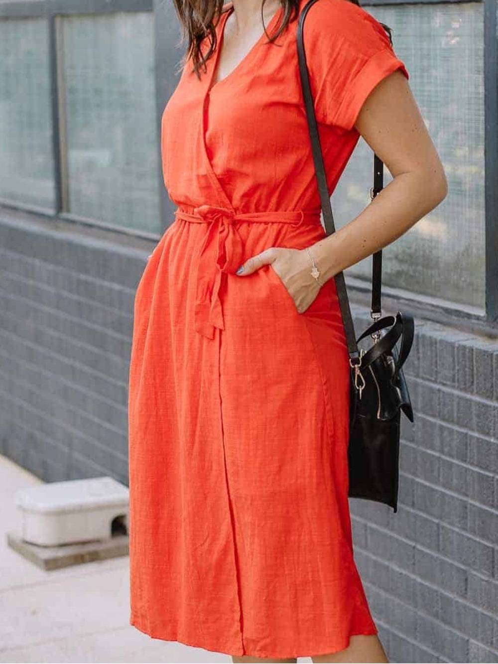 Women’s Red/Orange Surplice Wrap Dress